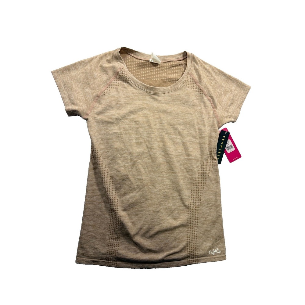 Ryka Women's Large Short Sleeve T Shirt Seamless Stretch Beige Fawn HTR NWT